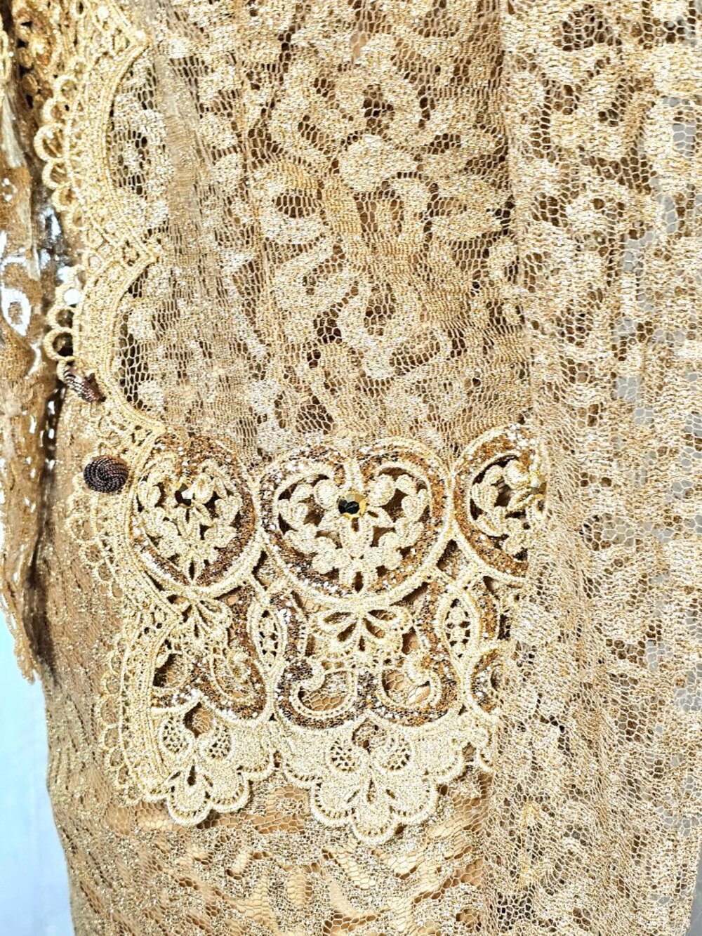 Vintage Jessica McClintock Gold Lace Dress Set Formal Evening Dress US 4 - Picture 9 of 11